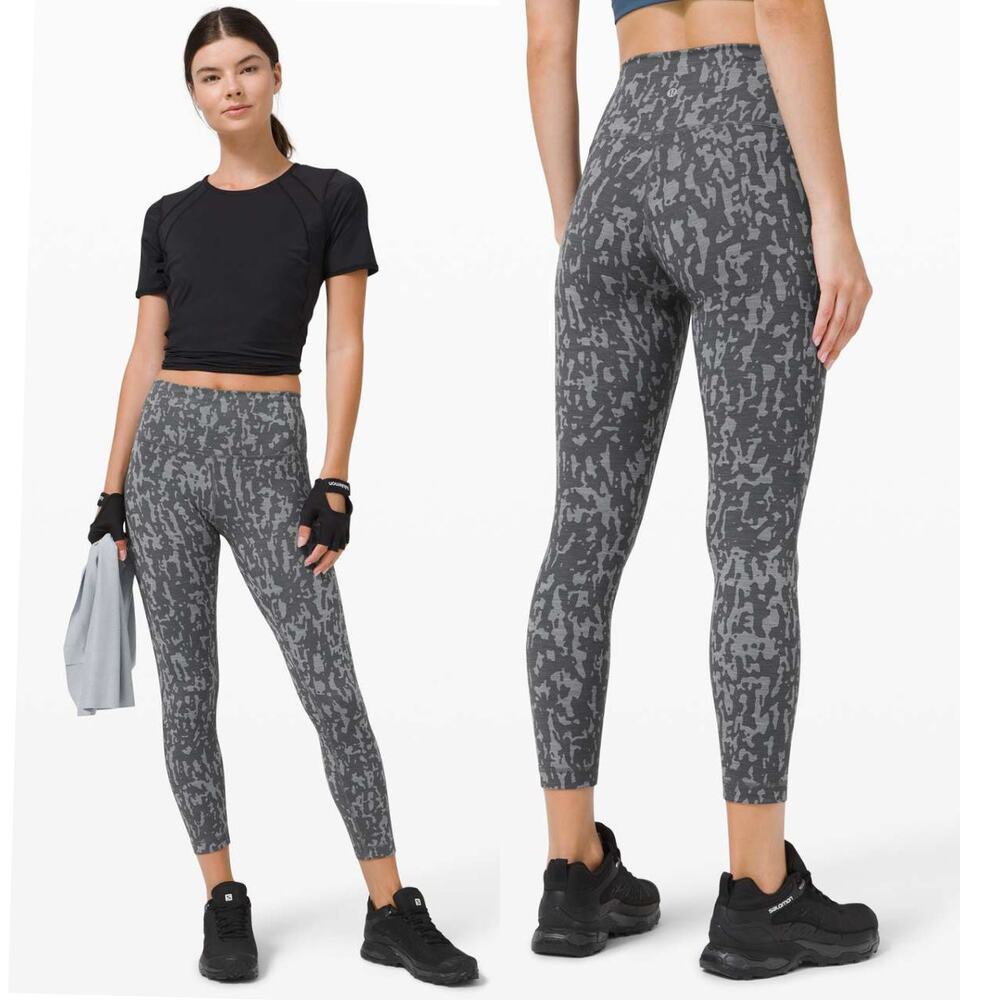 LULULEMON Wunder Train High-Rise Tight 25" Print  Size 6 Heathered Asphalt Grey